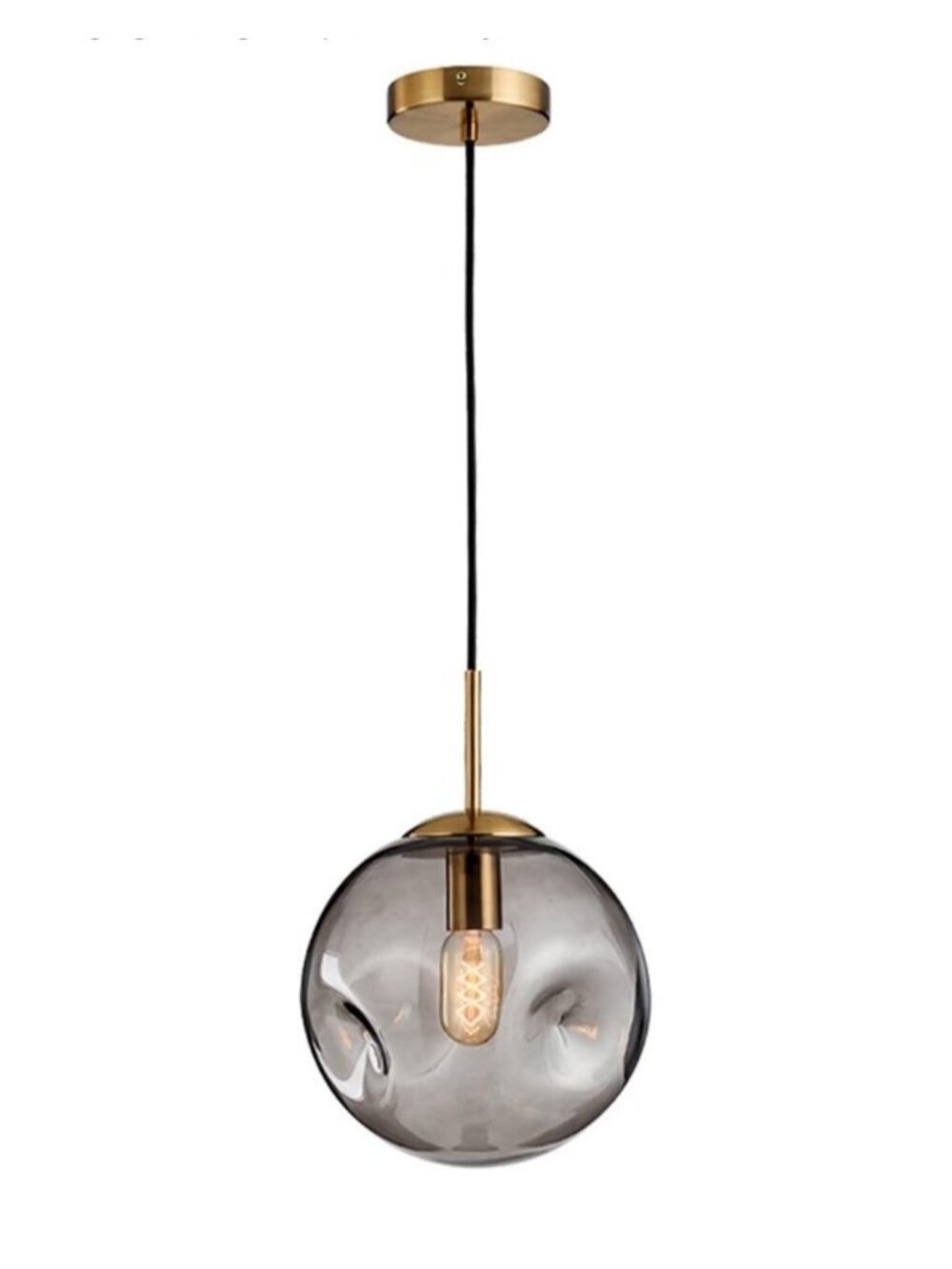 NEW Brikey Glass Spherical Pendant Lamp 9.8" Grey With Gold Finish Charcoal